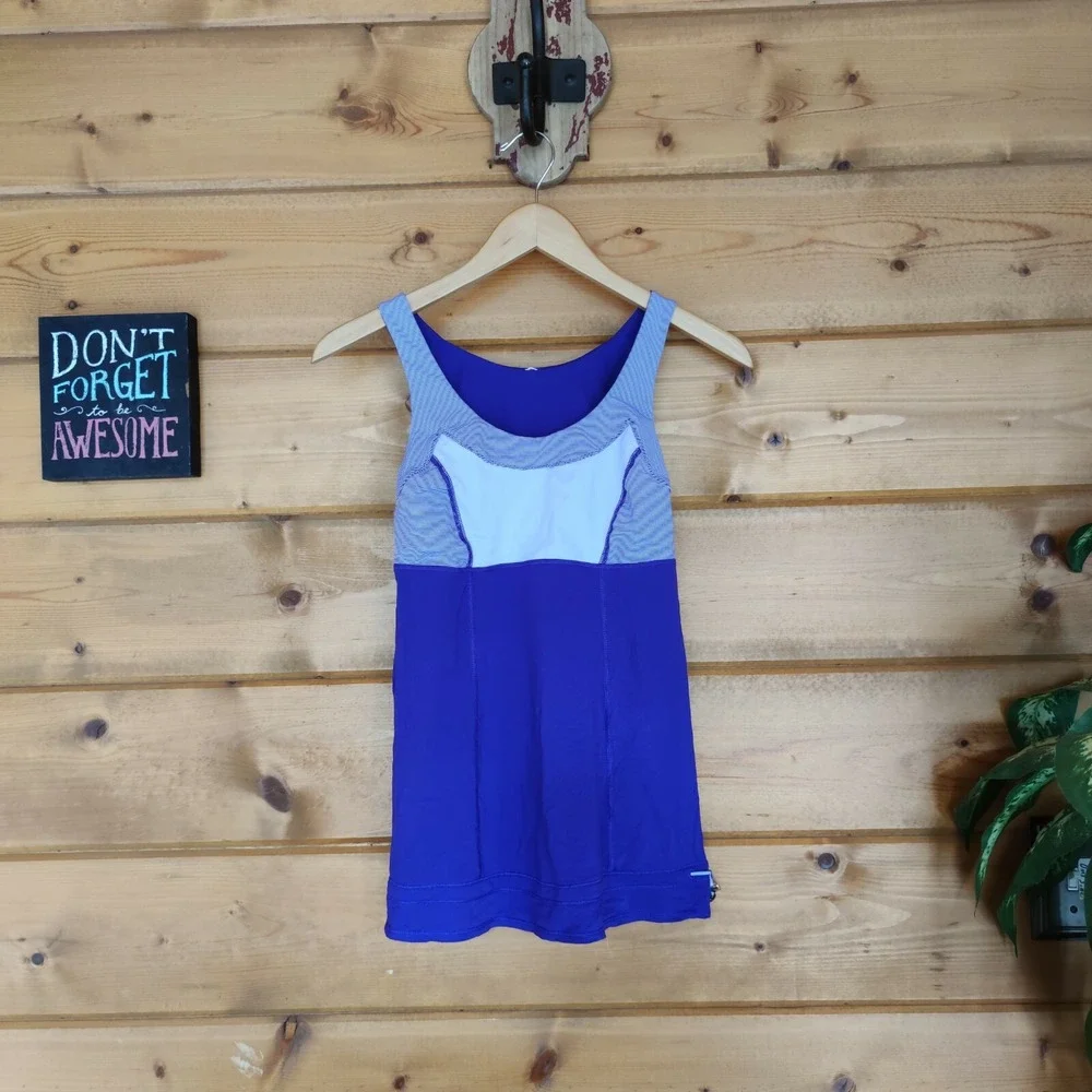 Lululemon Run Ta Ta‎ Topper Athletic Tank Top Cinch Waist Purple Stripes Size 4